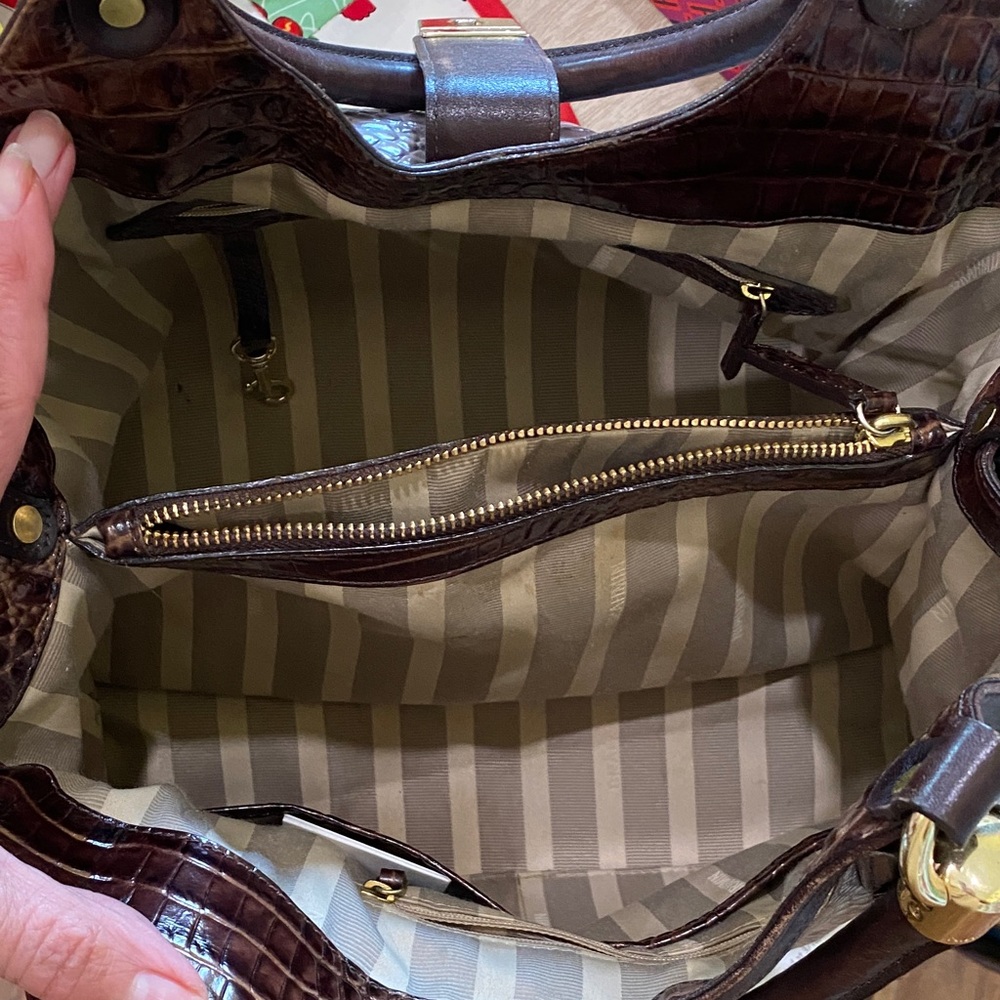 Brahmin Metallic Gray and brown Crocodile-Embossed Shoulder Bag and Wallet - Picture 4 of 10